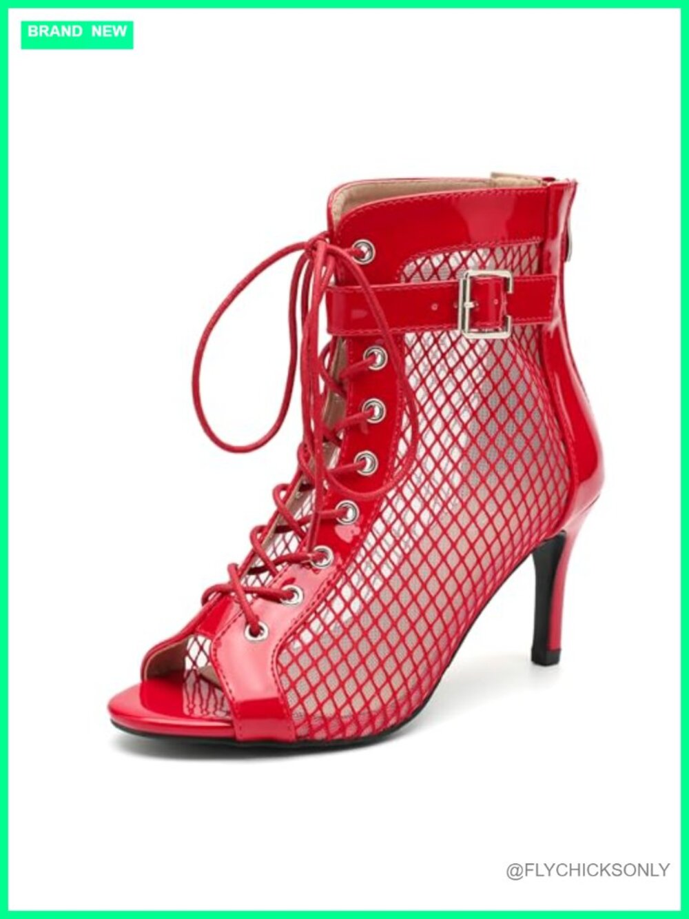 Women's Peep Toe Stiletto Heels Lace Up Mesh Sandals Ankle Booties